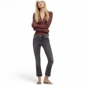 FREE PEOPLE Jeans Straight Crop Mid Rise Raw Hem Black #OB714974B - Size 25
